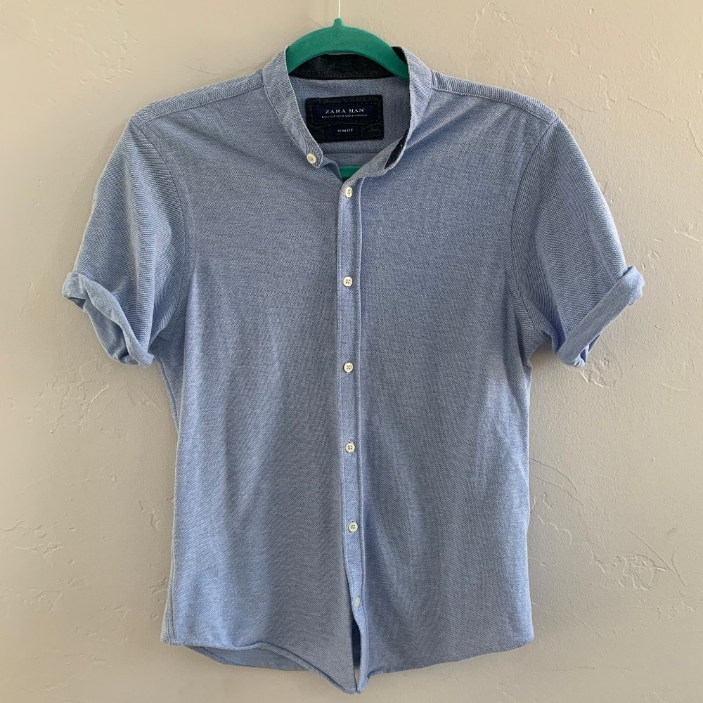 Zara Man Slim Fit Button Down Tee Shirt S